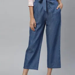 YASH GALLERY Blue Mid Rise Pants-image-64