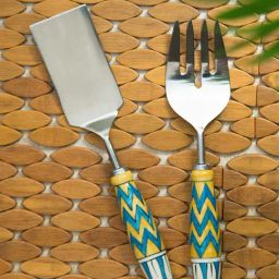 ExclusiveLane 'The Mughal Paich Daar' Serving Fork & Scraper In Stainless Steel & Ceramic (Set of 2)-image-56