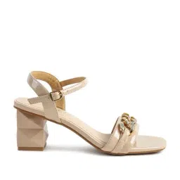 London Rag Women's Geometric Cut Beige Ankle Strap Sandals-image-56