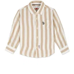 U.S. Polo Assn. Kids White And Beige Striped Full Sleeves Shirt-image-1