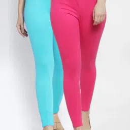 Gracit Pink & Blue Mid Rise Leggings - Pack Of 2-image-24