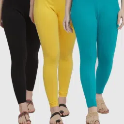Gracit Black & Yellow Mid Rise Leggings - Pack Of 3-image-96
