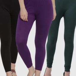 Gracit Black & Green Mid Rise Leggings - Pack Of 3-image-78
