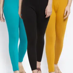 Gracit Black & Yellow Mid Rise Leggings - Pack Of 3-image-97