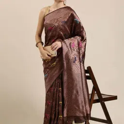 Blissta Brown Woven Saree With Unstitched Blouse-picture-22