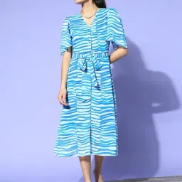 Melon by PlusS White & Blue Striped A-Line Dress-image-16