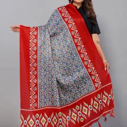Satrani Grey & Maroon Printed Dupatta-image-41