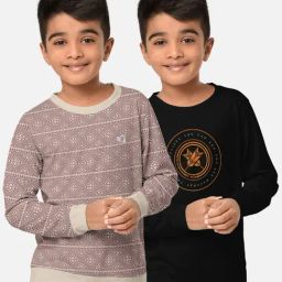 HELLCAT Beige & Black Printed Full Sleeves T-Shirt (Pack Of 2)-image-38