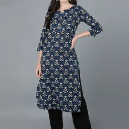 Vaamsi Navy Rayon Printed Straight Kurta-image-68