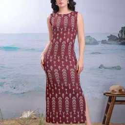 Purvaja Maroon Cotton Regular Fit Printed Dress-picture-20