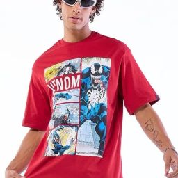 Bewakoof Red Relaxed Fit Graphic T-Shirt-picture-4