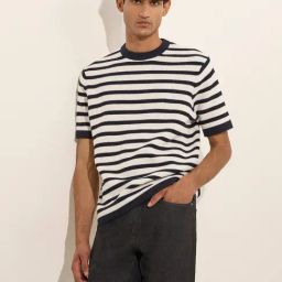 Ascot by Westside Navy Striped and Knitted Relaxed-Fit T-Shirt-image-74
