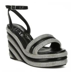 London Rag Women's Black Ankle Strap Wedges-14