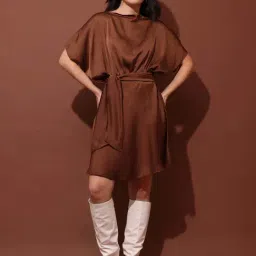 Purvaja Brown Satin Relaxed Fit Dress-picture-14