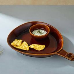 Fabindia Naqaash Brown Ceramic 1 Dip Bowl & 1 Platter-image-33