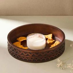 Fabindia Samod Brown Wood 1 Dip Bowl & 1 Platter-image-22