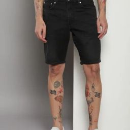 Calvin Klein Black Cotton Straight Fit Denim Shorts-image-30