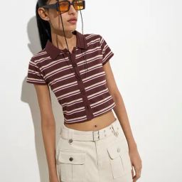 Nuon by Westside Dark Brown Striped Cotton Shirt-picture-29