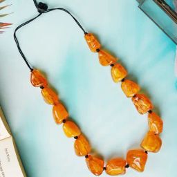 IMLI STREET Orange & Black Ethnic Tribal Handmade Resin Beaded Necklace-picture-29
