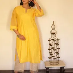 Spring Soul Yellow Chanderi Silk A-line Fit Embellished Kurta-picture-27