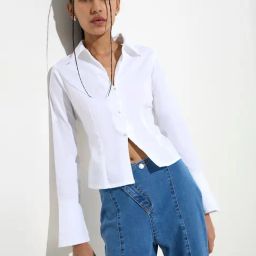 Nuon by Westside White Solid Cotton-Blend Shirt-image-84