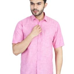 TAHVO Pink Linen Slim Fit Self Pattern Shirt-image-31