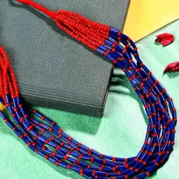 Imli Street Blue Red Long Beaded Handcrafted Necklace-picture-17