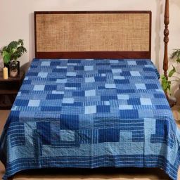 Fabindia Roshan Blue Cotton Embroidery 138 TC Single Bed Cover-image-19