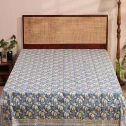 Fabindia Cabana Blue Cotton Printed 116 TC Single Bed Cover-image-48
