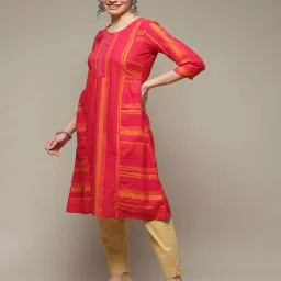 Rangriti Fuchsia Cotton Printed A Line Kurta image 3