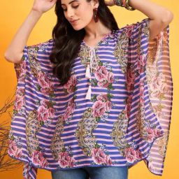 The Kaftan Company Blue Cotton Striped Kaftan Top-image-75