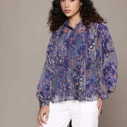 Label Ritu Kumar Blue Leora Shirt With Camisole-image-11