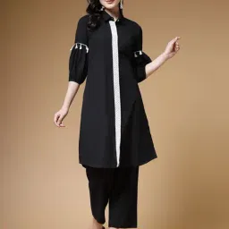 Indibelle Black Cotton A Line Kurta-image-32