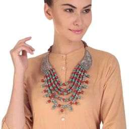 IMLI STREET Red & Blue Ethnic Naga Tribal Handmade Resin Beaded Necklace-picture-3