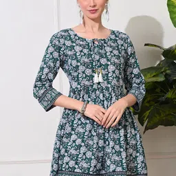 GLOWWORLD Floral Printed Tie-Up Neck Peplum Anarkali Kurta-14