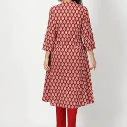 Saffron Threads Red Printed A Line Kurta image 2