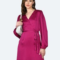 Zink London Pink Above Knee Wrap Dress-image-48