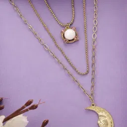 Karatcart Gold-Plated Half-Moon Multicharm Multilayered Chain Necklace-image-9