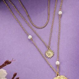 Karatcart Gold-Plated Heart and Sunflower Multicharm Multilayered Chain Necklace-image-39