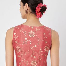 studio rasa Floral Printed Notch Neck Chanderi Front Open Top image 2