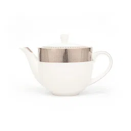 Home4U White & Golden Bone China 14 cm Tea Pot (0.38 L) - Set of 1 image 1