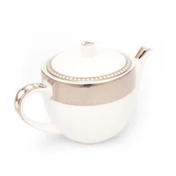 Home4U White & Golden Bone China 14 cm Tea Pot (0.38 L) - Set of 1 image 2