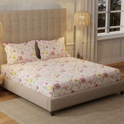 URBAN SPACE Meadows Rose Pink 200 TC Floral King Bedsheet-image-50