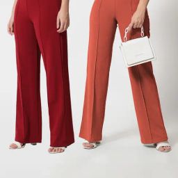 Kotty Red & Rust Straight Fit High Rise Trousers (Pack Of 2)-image-61