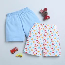 Bumzee Kids Sky Blue & White Printed Shorts (Pack Of 2)-27