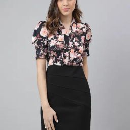 Latin Quarters Black Floral Print Shift Dress-image-47