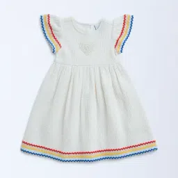 HOP Kids by Westside Off-White Waffle-Textured Cotton A-Line Dress-picture-14