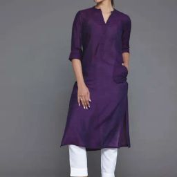 Libas Purple Silk Blend Self Design One Side Pocket Detail Kurta-image-64