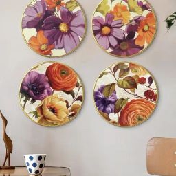 Art Street Purple & Orange Flowers Round Wall Art Painting-image-97