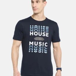 Octave Navy Cotton Regular Fit Printed T-Shirt-image-7